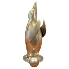 Mid-Century Modern Italian Stainless Steel Penguin Sculpture with Sphere, 1960s