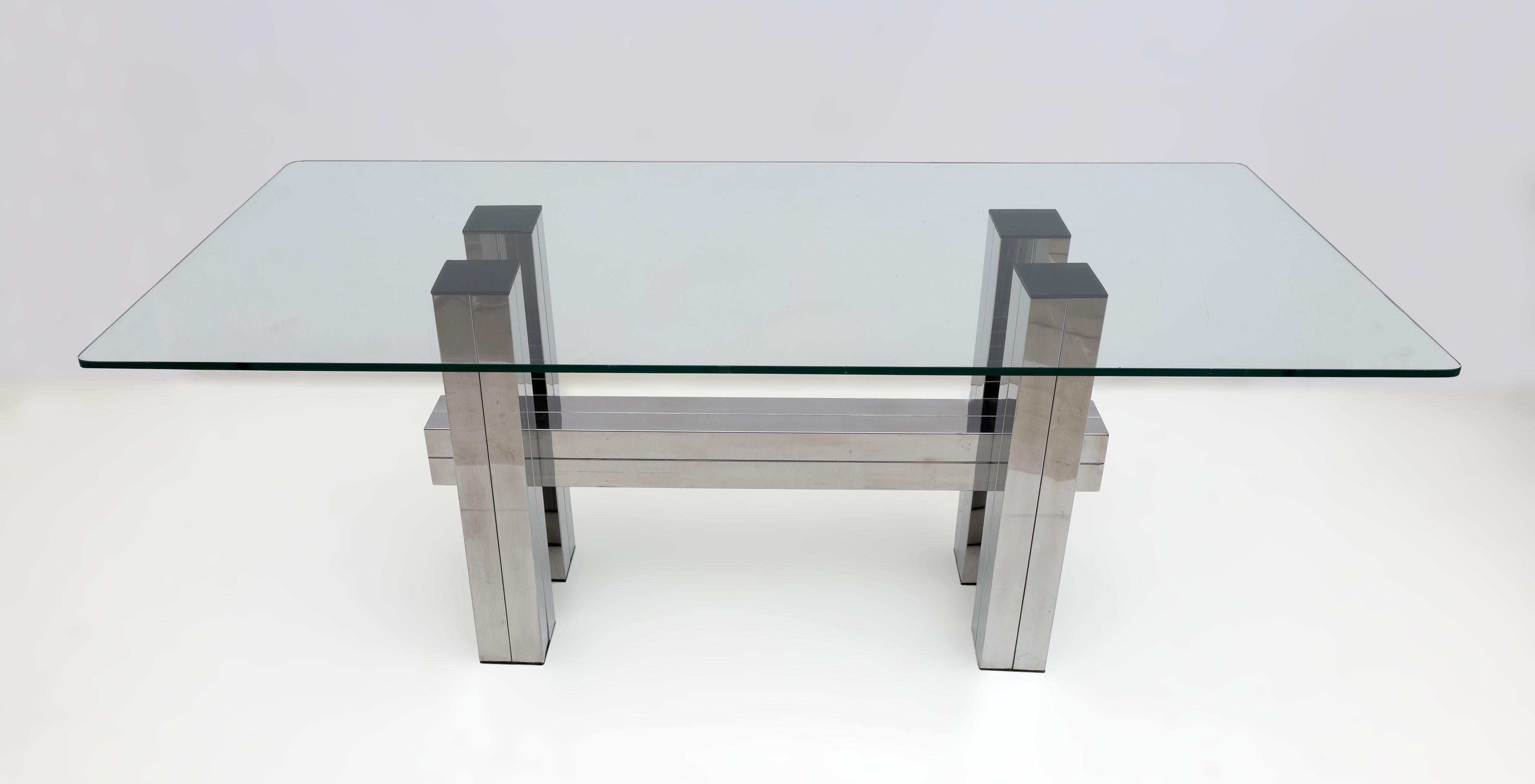 Post-Modern Mid-century Modern Italian Steel and Glass Dining Table, 1980s For Sale