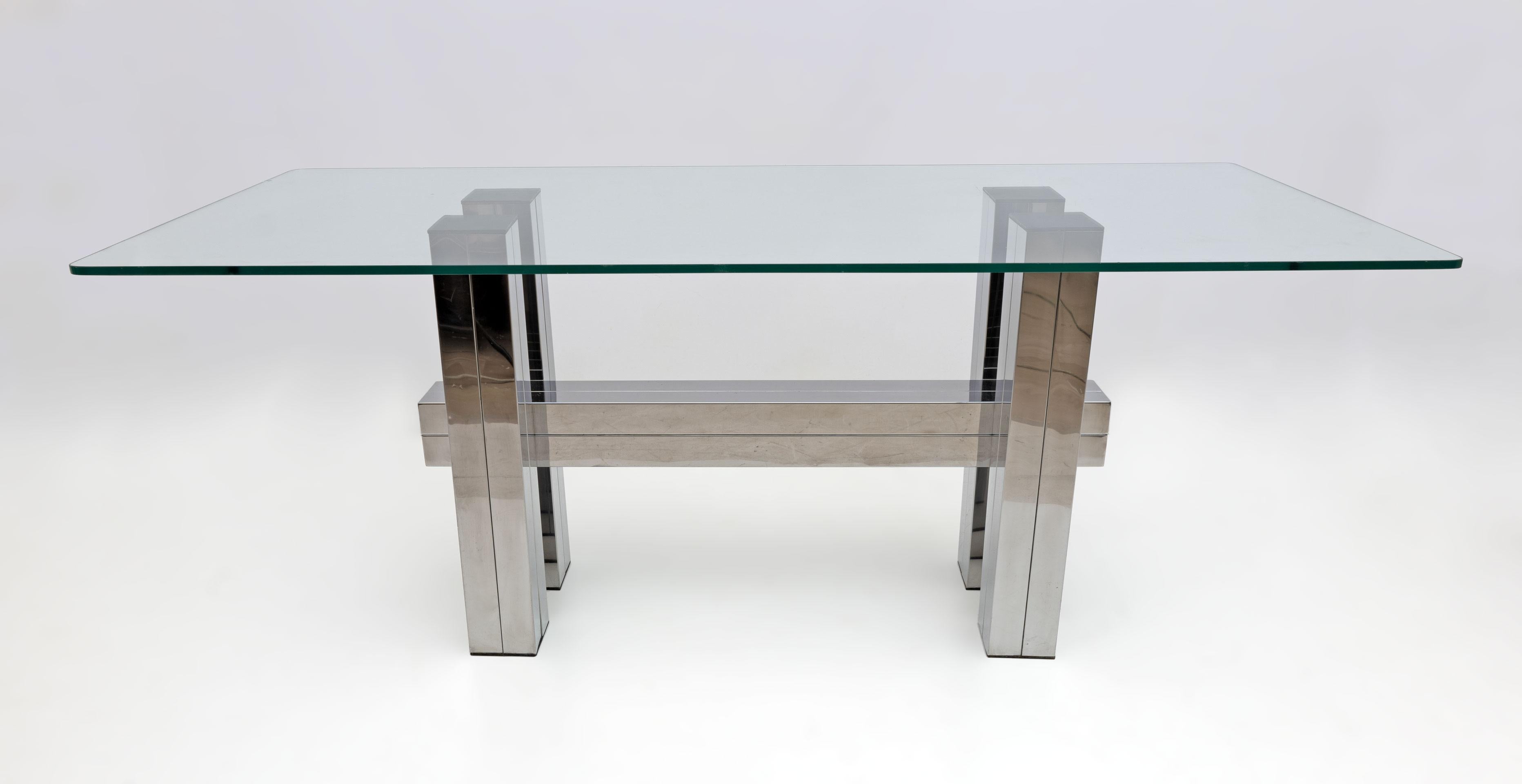Mid-century Modern Italian Steel and Glass Dining Table, 1980s In Good Condition For Sale In Puglia, Puglia