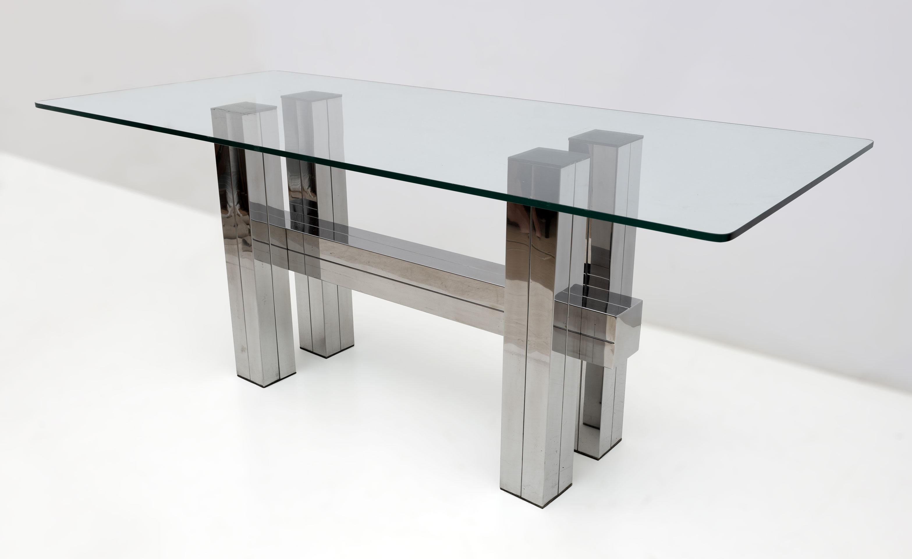 Late 20th Century Mid-century Modern Italian Steel and Glass Dining Table, 1980s For Sale