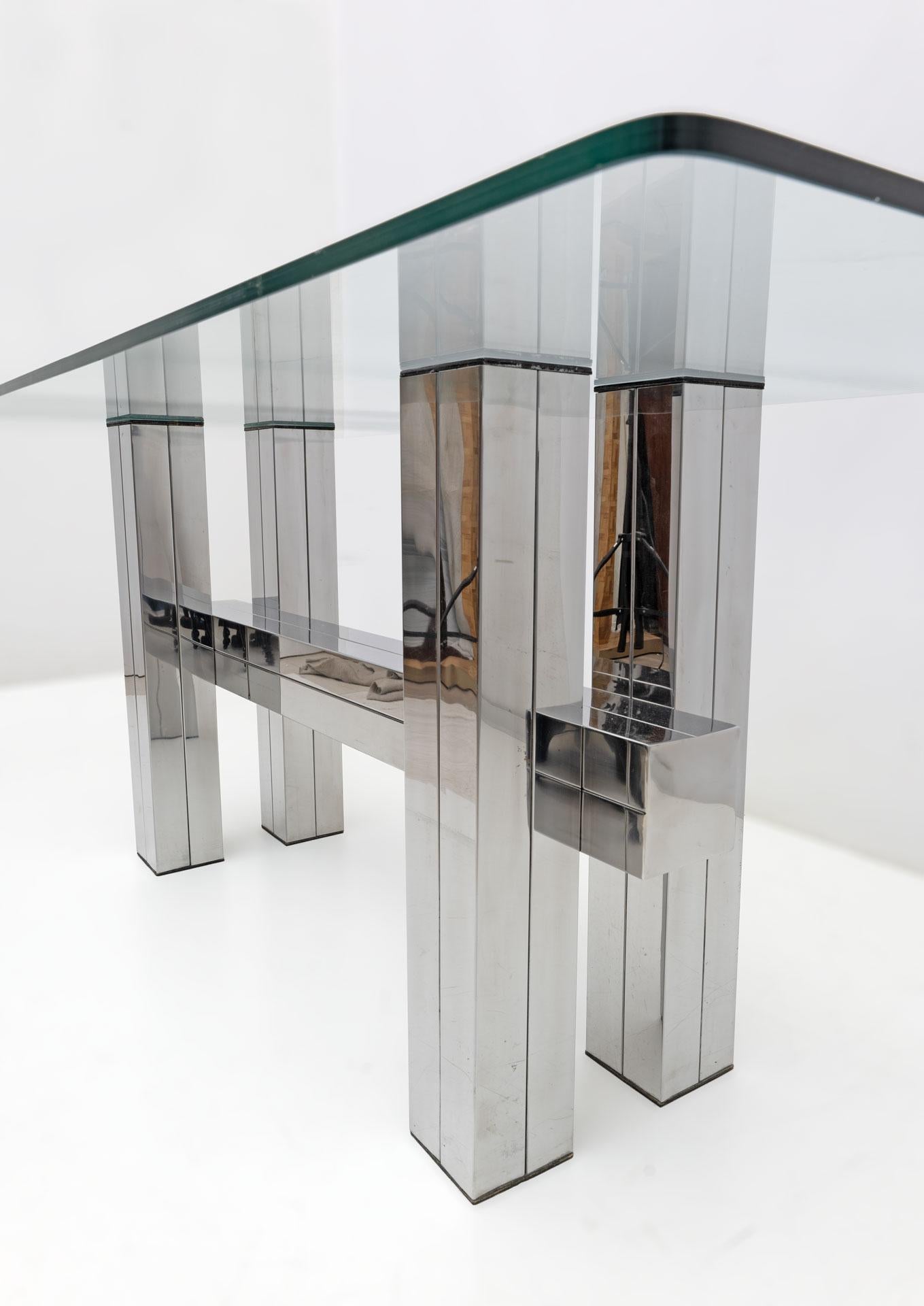 Mid-century Modern Italian Steel and Glass Dining Table, 1980s For Sale 1