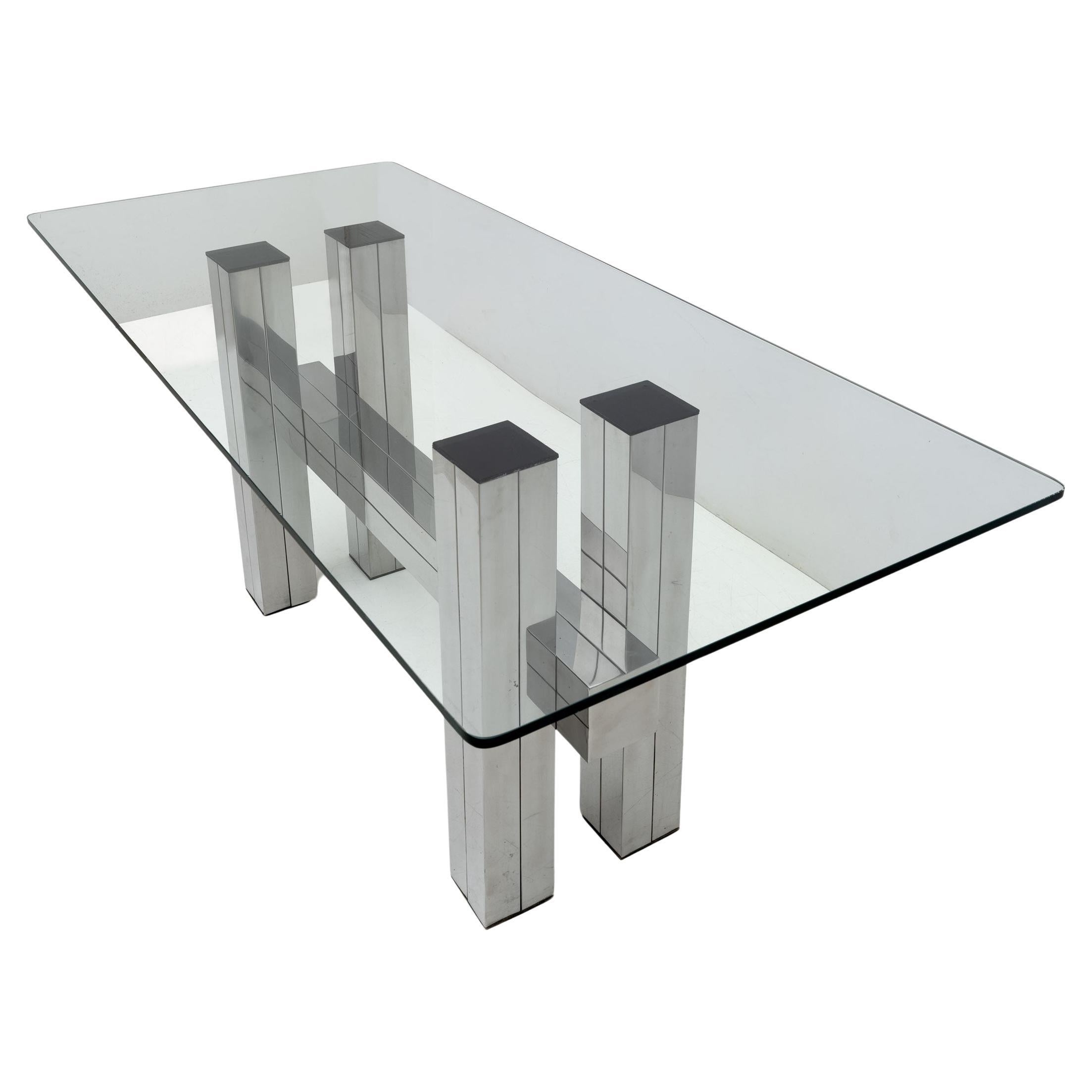 Mid-century Modern Italian Steel and Glass Dining Table, 1980s For Sale