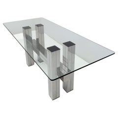 Mid-century Modern Italian Steel and Glass Dining Table, 1980s