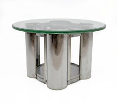 Table basse ronde italienne en acier et verre, 1970