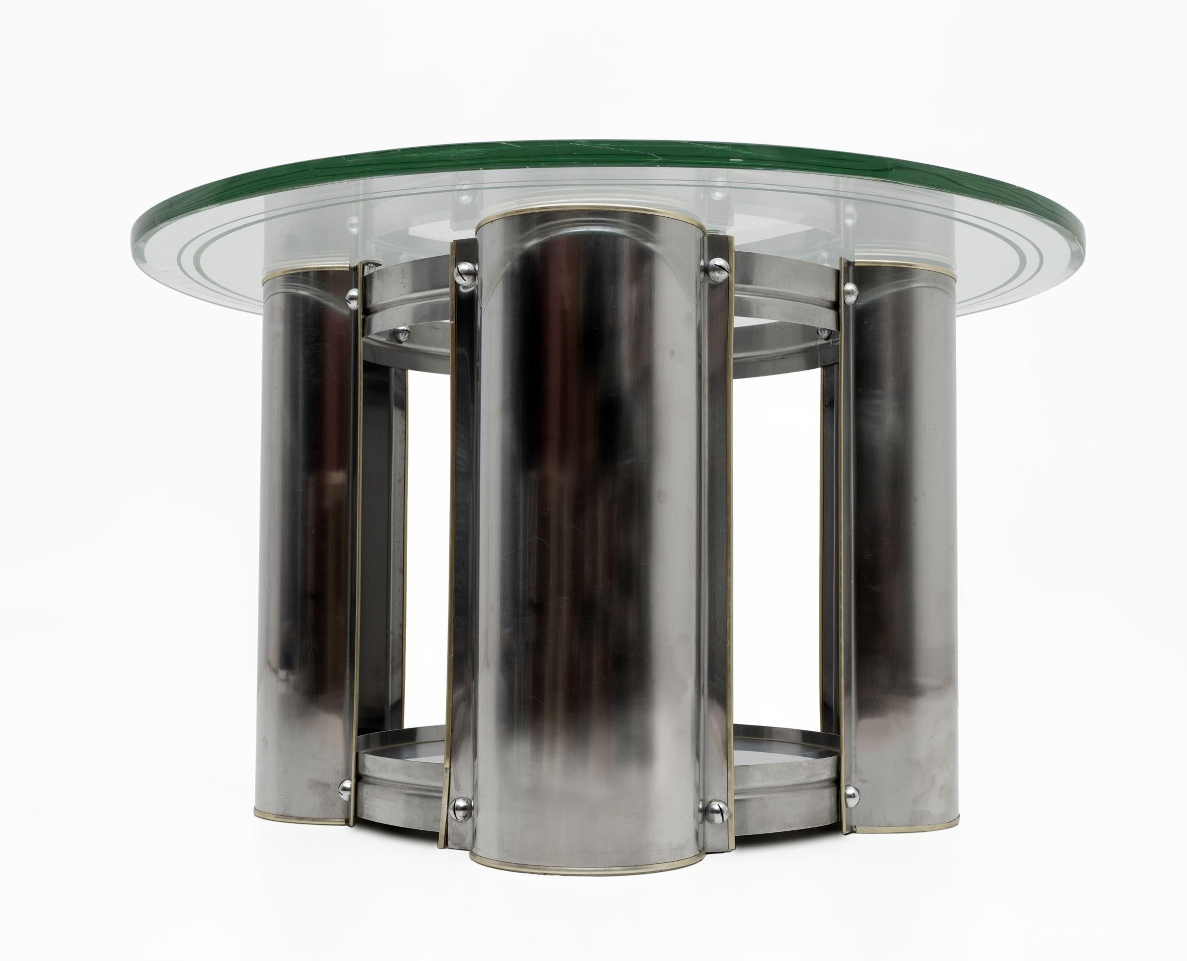 Mid-century Modern Italian Steel and Glass Round Coffee Table, 1970s For Sale 1