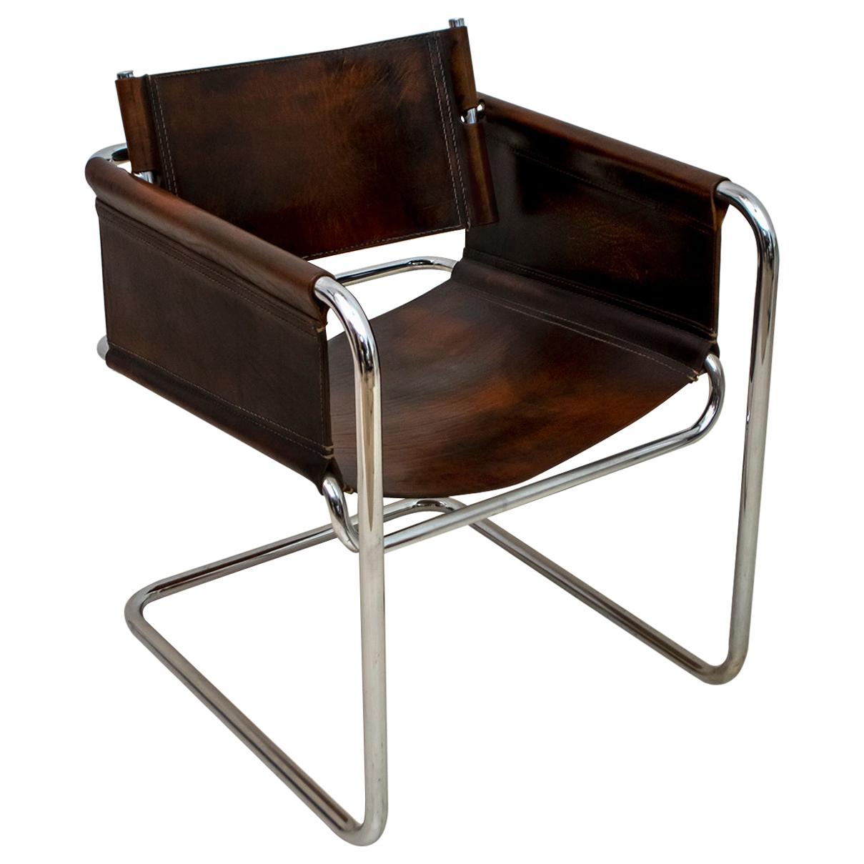 Mid-Century Modern Italian Steel and Leather "Bauhaus" Style Armchair, 1960s