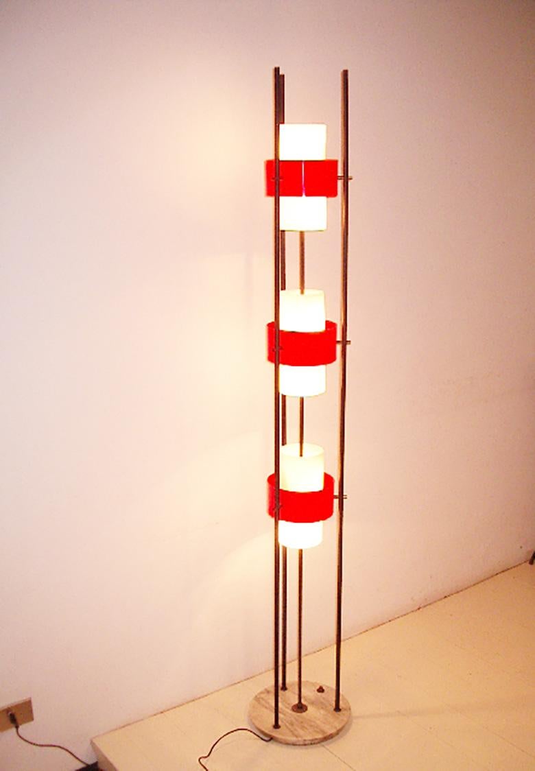 Mid-Century Modern Italian Stilnovo Floor Lamp with Metal and Plexi Reflectors 1