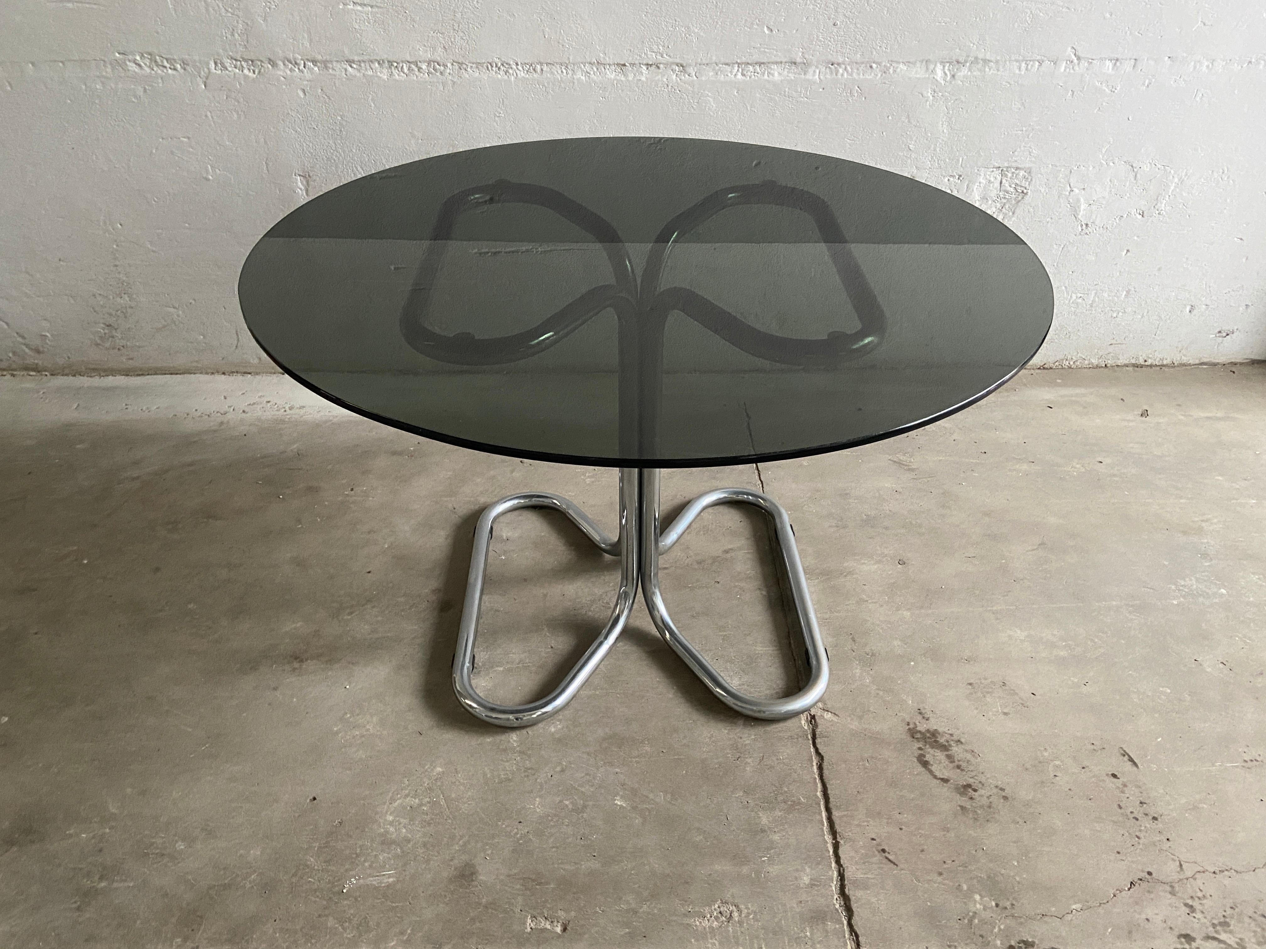 Late 20th Century Mid-Century Modern Italian Stoppino Dining Table with Chrome Base and Glass Top