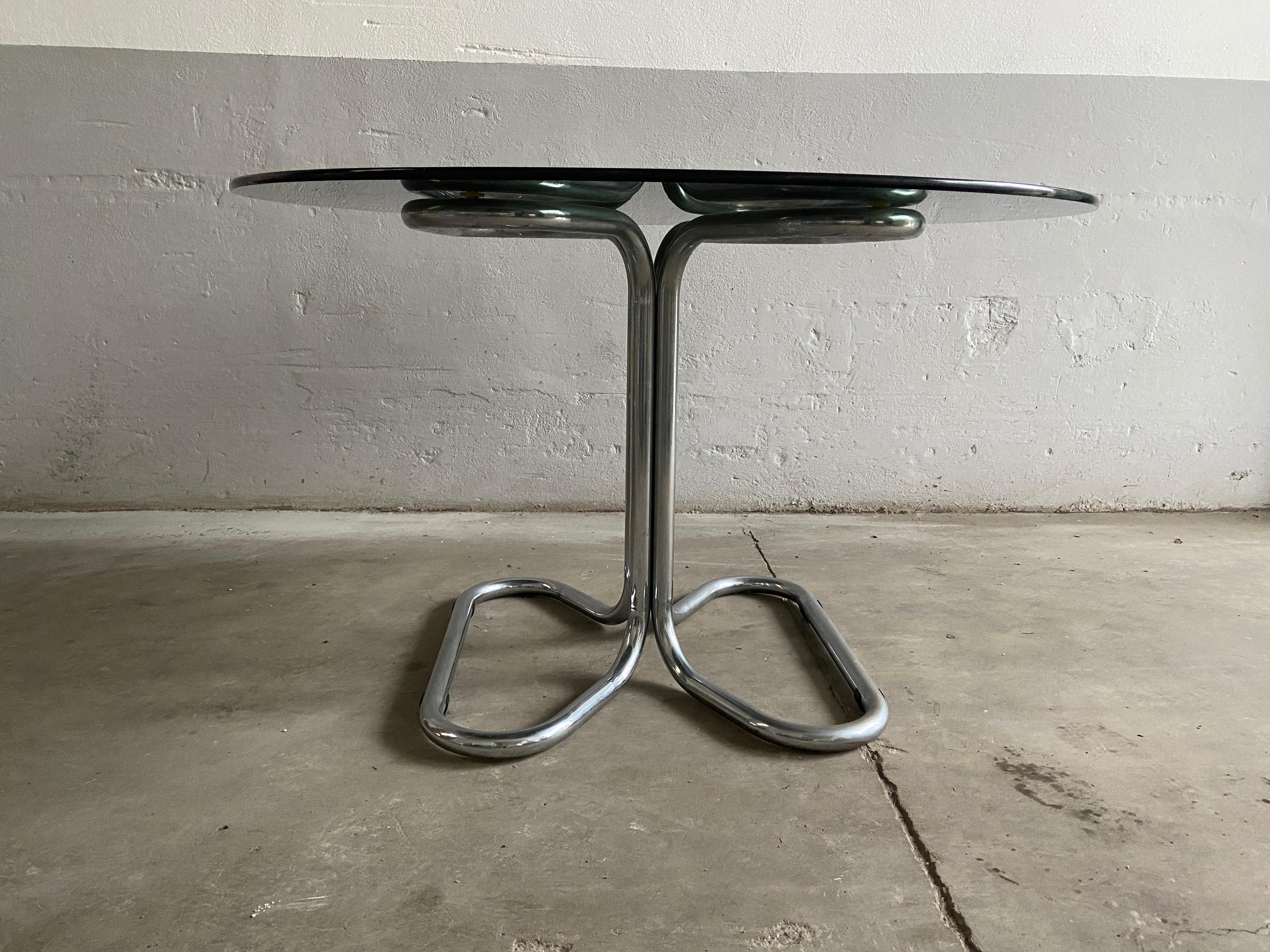 Mid-Century Modern Italian Stoppino Dining Table with Chrome Base and Glass Top 1