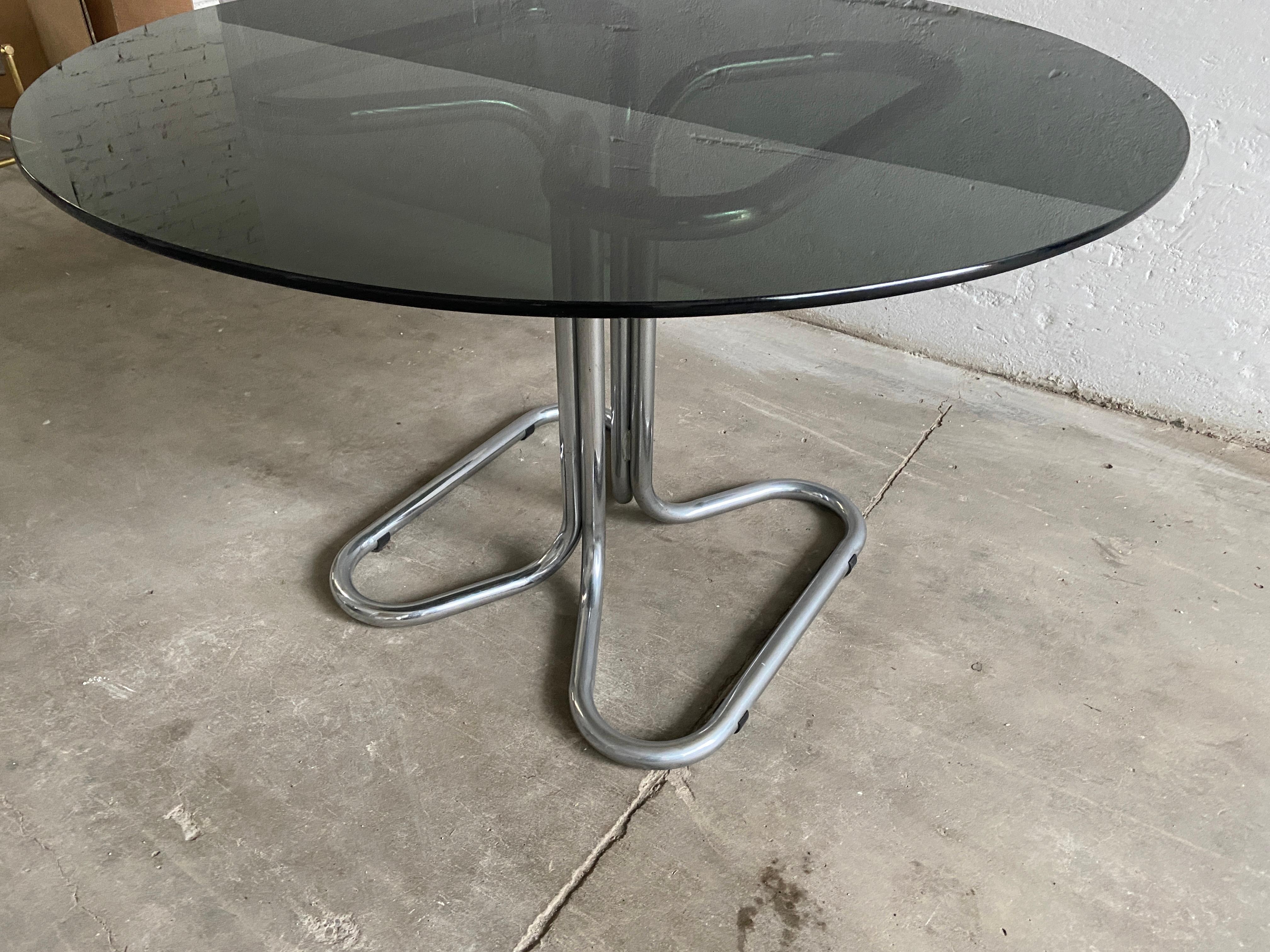 Mid-Century Modern Italian Stoppino Dining Table with Chrome Base and Glass Top 4