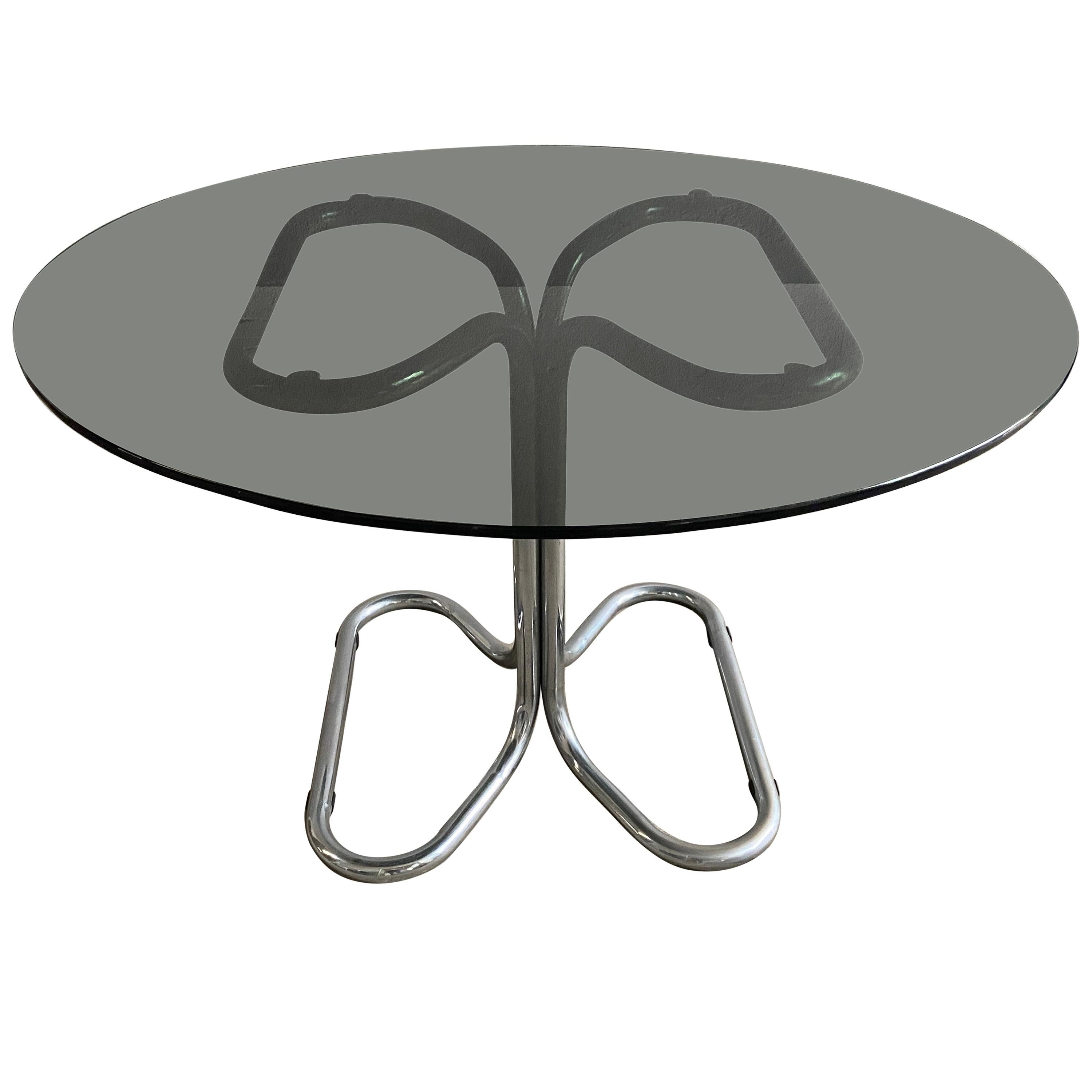 Mid-Century Modern Italian Stoppino Dining Table with Chrome Base and Glass Top