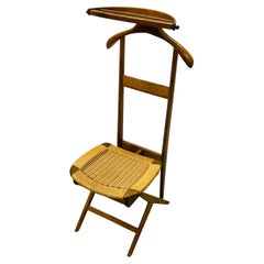 Mid-Century Modern Italienischer Stil Klappbarer Valet Chair, Binsen-Sitz zum Aufziehen