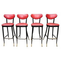 Mid Century Modern Italian Style Sculpted Metal Red Barstool by L 
B - Set of 4