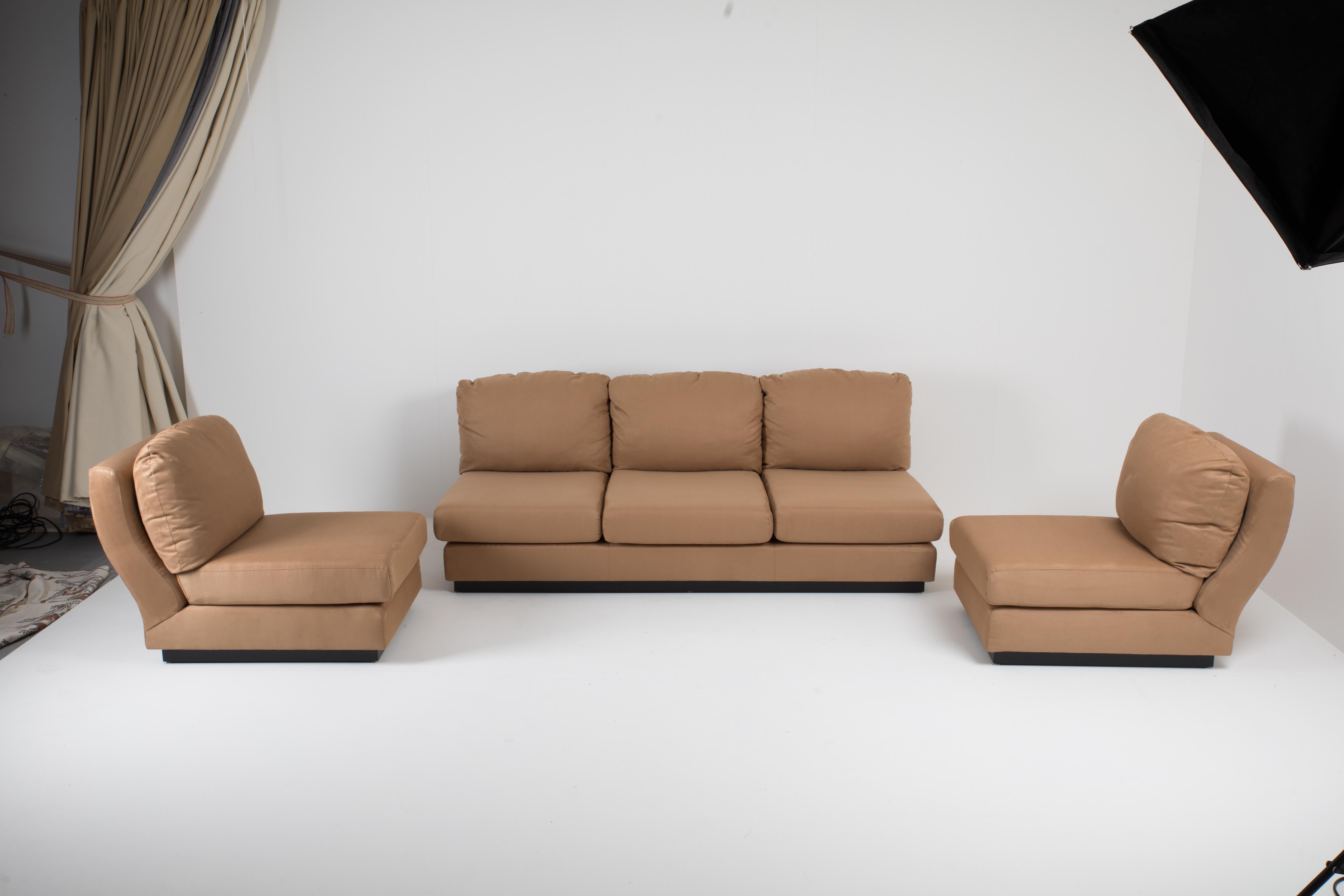 Mid-Century Modern Italian Suede Living Room Set by Willy Rizzo, 1970s In Good Condition In Prato, IT