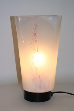 Mid-Century Modern Table Lamp Murano Blown White Glass with Pink "Murrine"