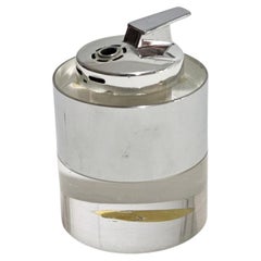 Mid-Century Modern Italian Table Lighter in Plexiglass Chrome Band Design  1970s