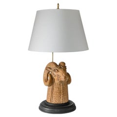 Mid Century Modern Italian Terracotta Ram's Head Table Lamp