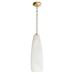 Mid Century Modern Italian Textured White Murano Glass & Brass Pendant Light