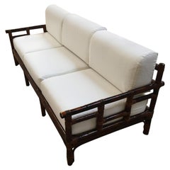 Mid-Century Modern Italian Three-Seat Bamboo Sofa with Cushions, 1970s