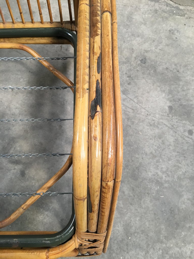 MidCentury Modern Italian ThreeSeat Bamboo Sofa with Original Floral Cushions at 1stDibs