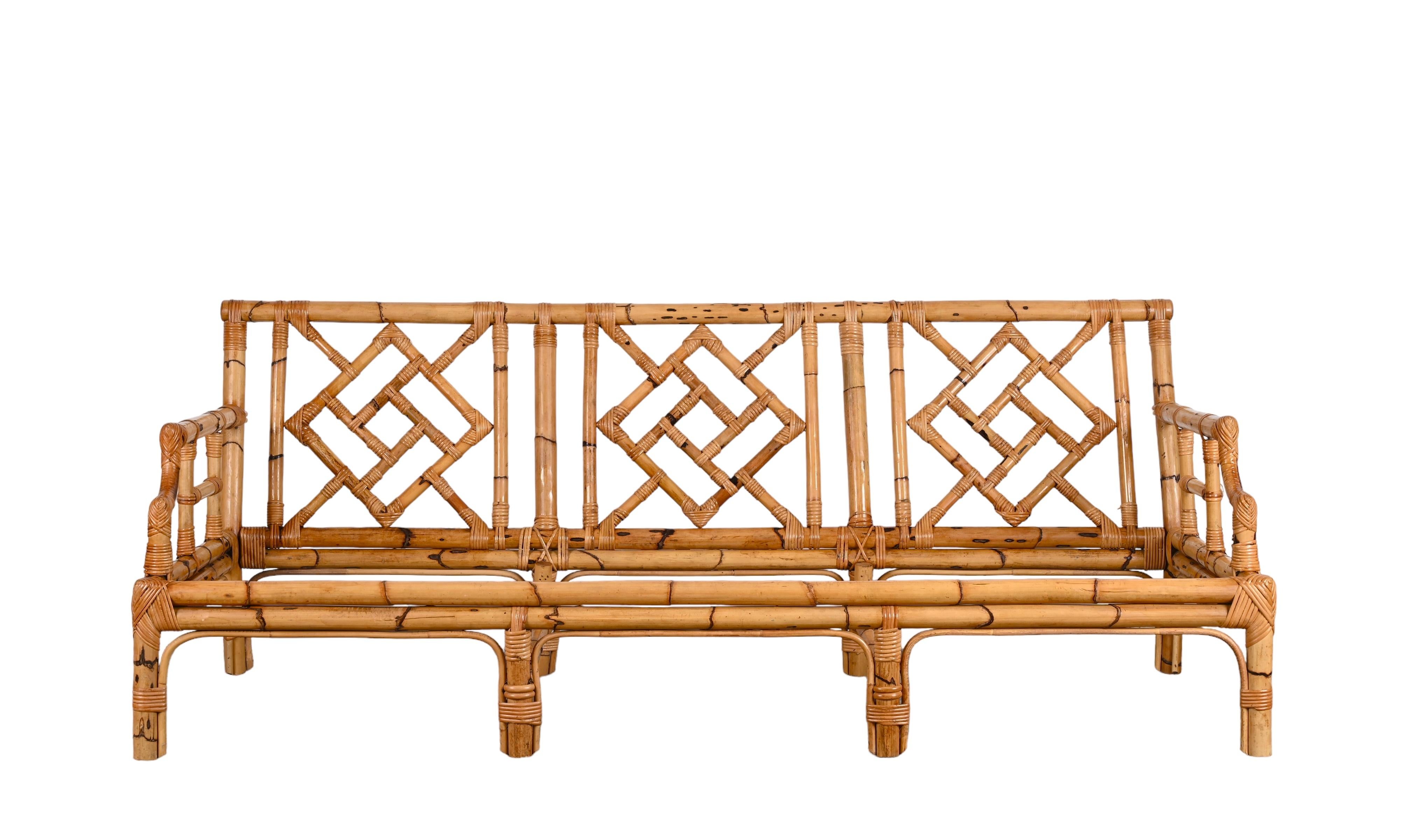 Mid-Century Vivai del Sud Italian Three-Seat Rattan and Bamboo Sofa, 1970s 7