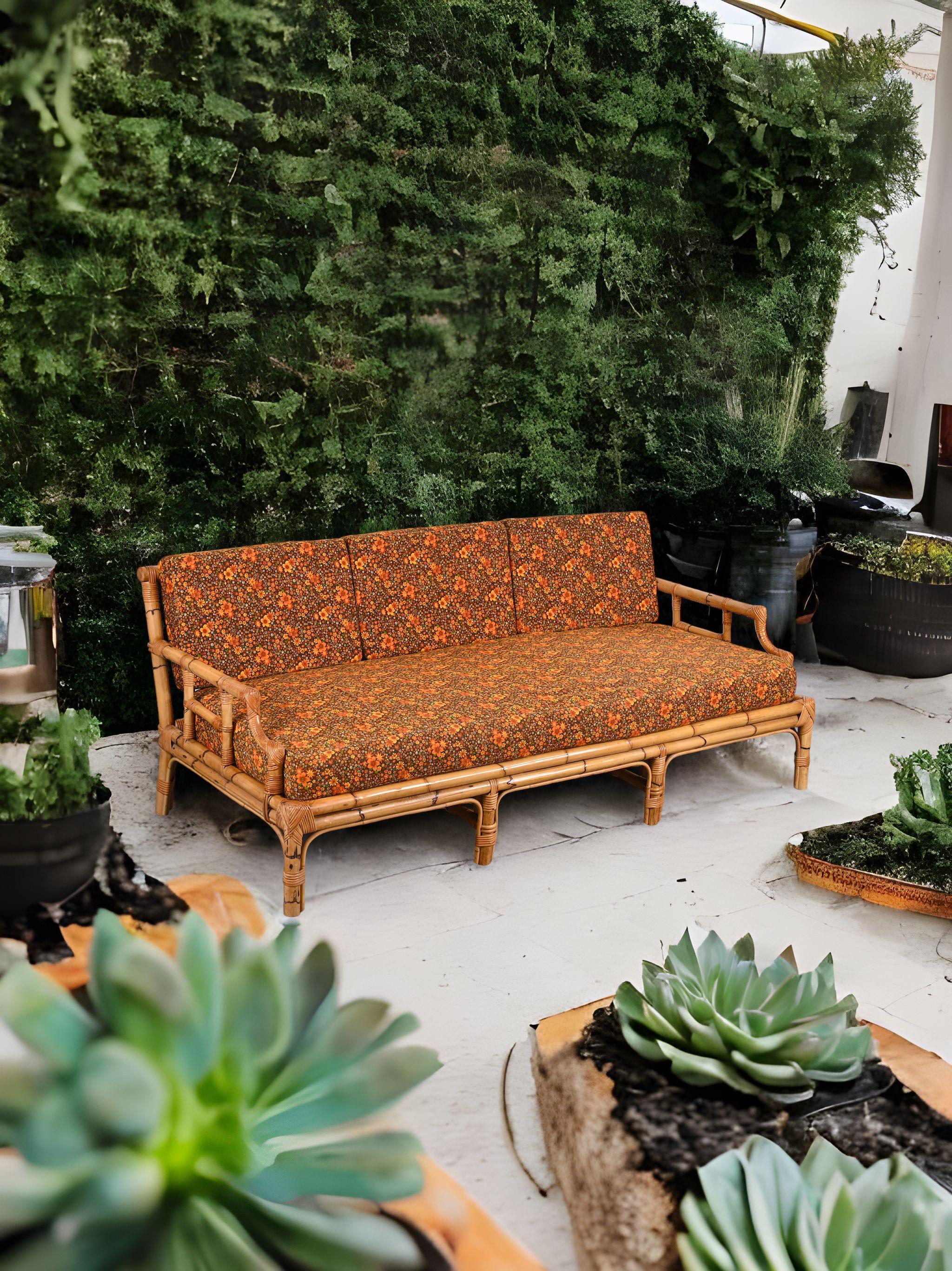 Mid-Century Modern Italian Three-Seat Rattan and Bamboo Sofa, 1970s For Sale 3