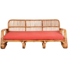 Antique Mid-Century Modern Italian Three-Seat Rattan & Bamboo Sofa, Italy, 1960s