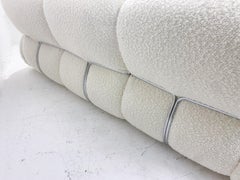 Mid-Century Modern Italian Three-Seater Sofa, White Bouclette Fabric, 1970s