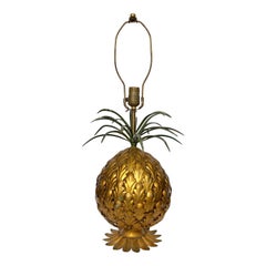 Mid-Century Modern Italian Tole Gilt Metal Pineapple Lamp, Hollywood Regency