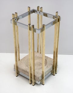 Mid-Century Modern Italian Travertine, Chrome and Brass Umbrella Stands, 70s
