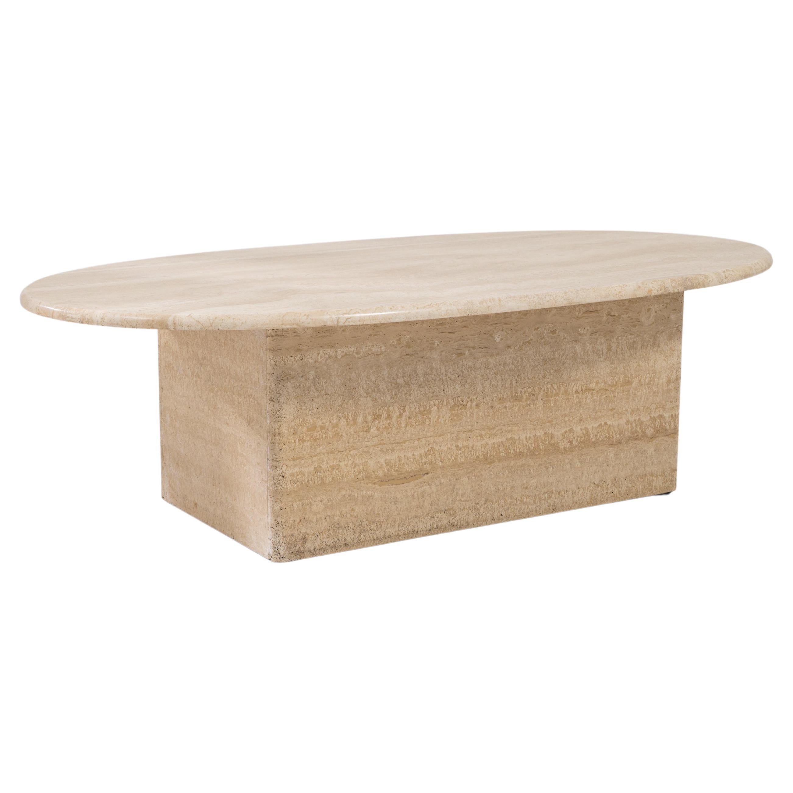 Italian MidCentury Post Modern Oval Travertine Coffee Table For Sale