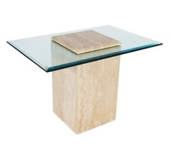 Mid-Century Modern Italian Travertine Marble and Glass Cocktail or Side Table