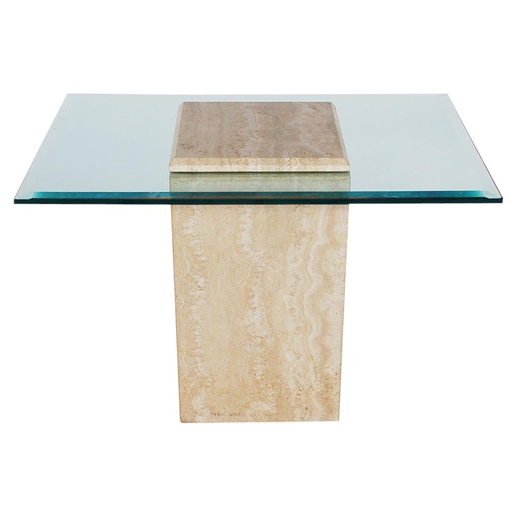 Mid-Century Modern Italian Travertine Marble and Glass Cocktail or Side Table