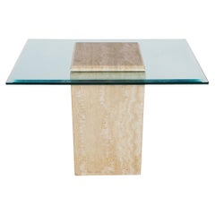 Retro Mid-Century Modern Italian Travertine Marble and Glass Cocktail or Side Table