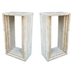 Mid-Century Modern Italian Travertine Marble Pedestals or Side Tables or Console