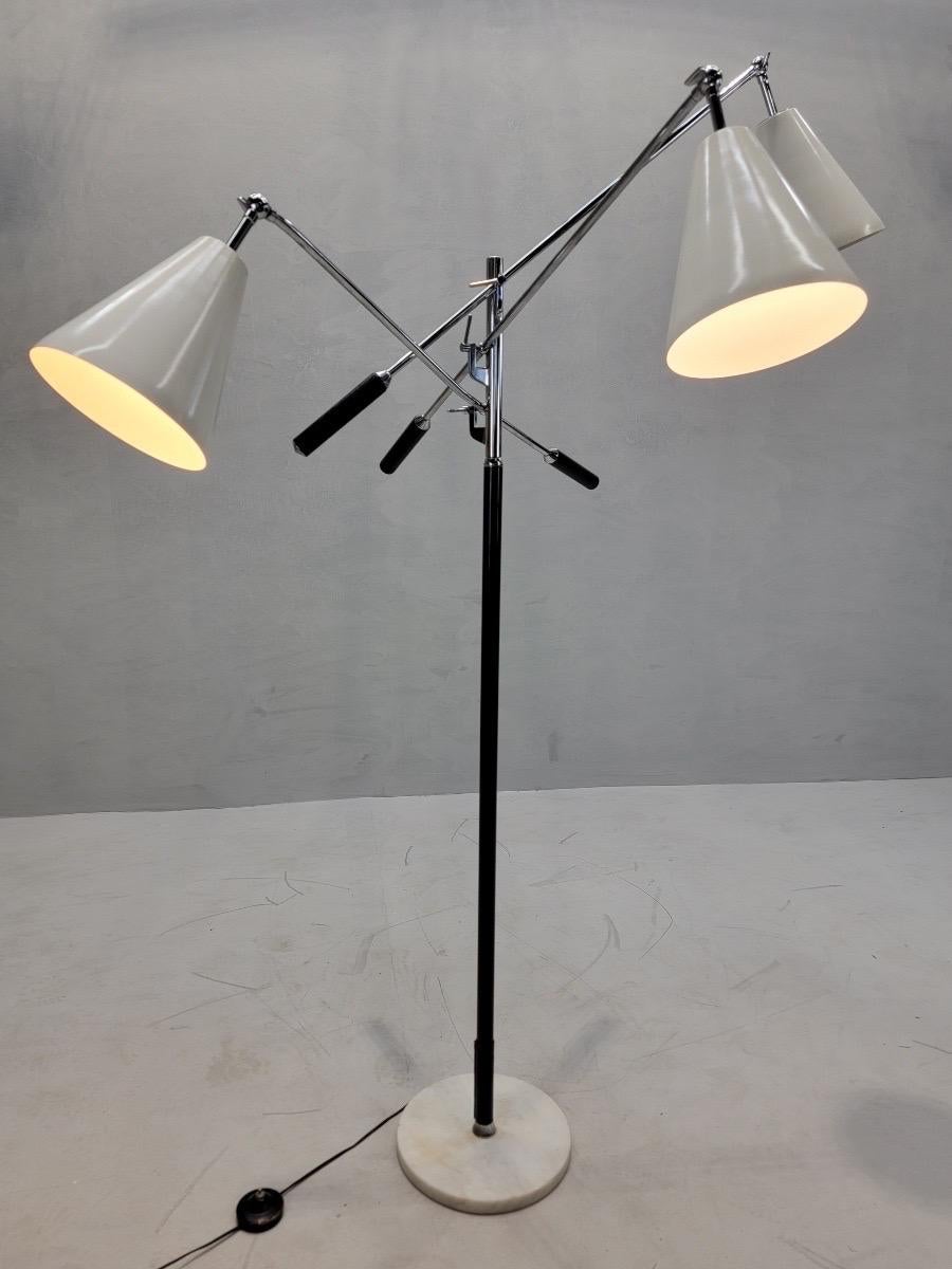 Leather Mid Century Modern Italian Triennale Floor Lamp Gino Sarfatti by Arteluce Style For Sale