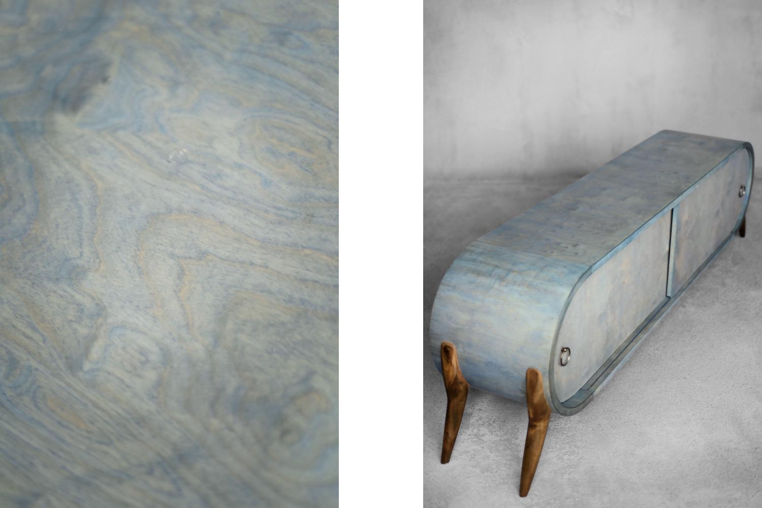 Mid-Century Modern Italian Turquoise Streamline Sideboard in Birch, 1960s en vente 4