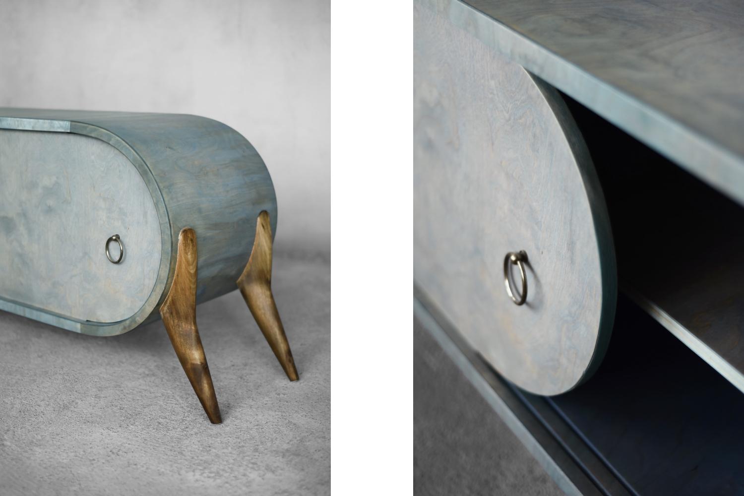 Mid-Century Modern Italian Turquoise Streamline Sideboard in Birch, 1960s en vente 6
