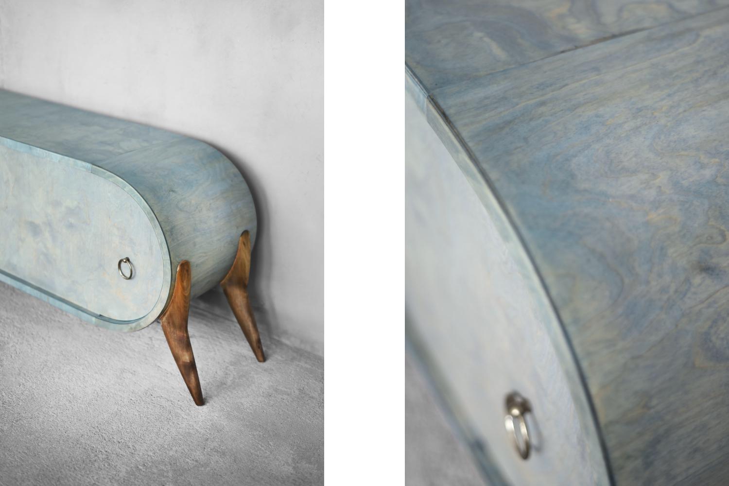 Mid-Century Modern Italian Turquoise Streamline Sideboard in Birch, 1960s en vente 13