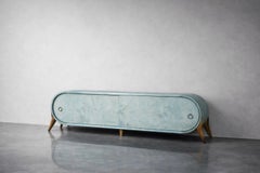Mid-Century Modern Italian Turquoise Streamline Sideboard in Birch, 1960s