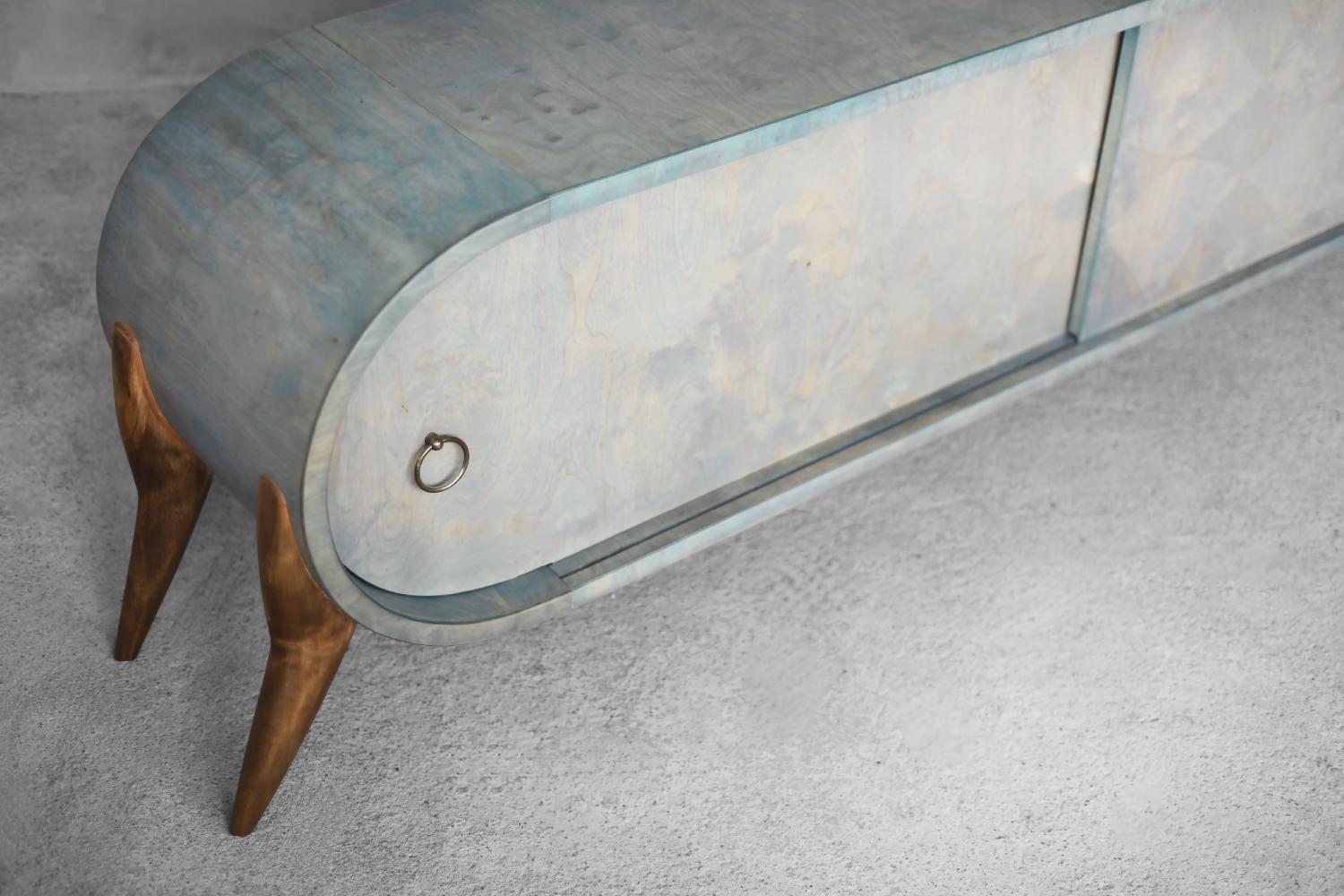 Mid-Century Modern Italian Turquoise Streamline Sideboard in Birch, 1960s en vente 1