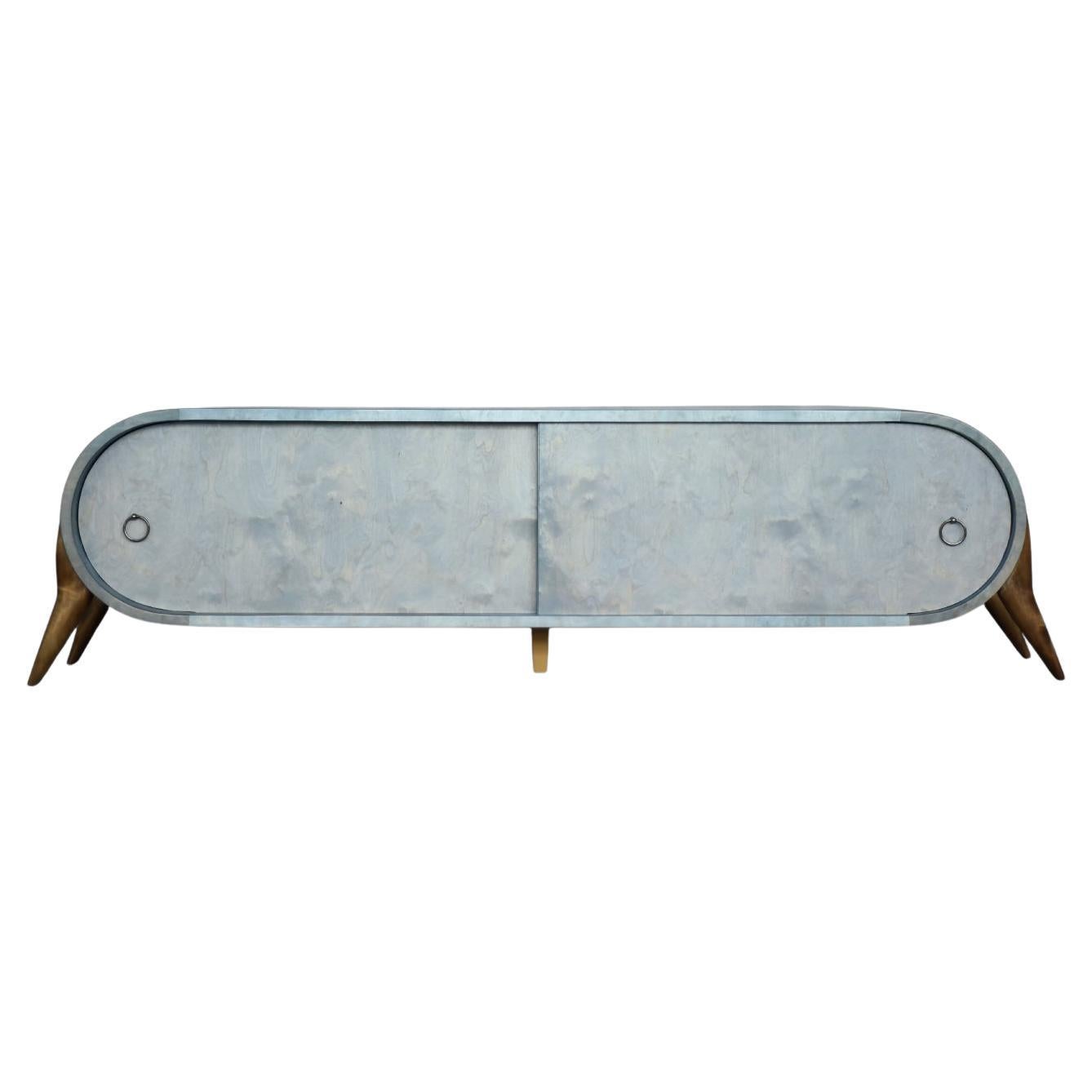 Mid-Century Modern Italian Turquoise Streamline Sideboard in Birch, 1960s