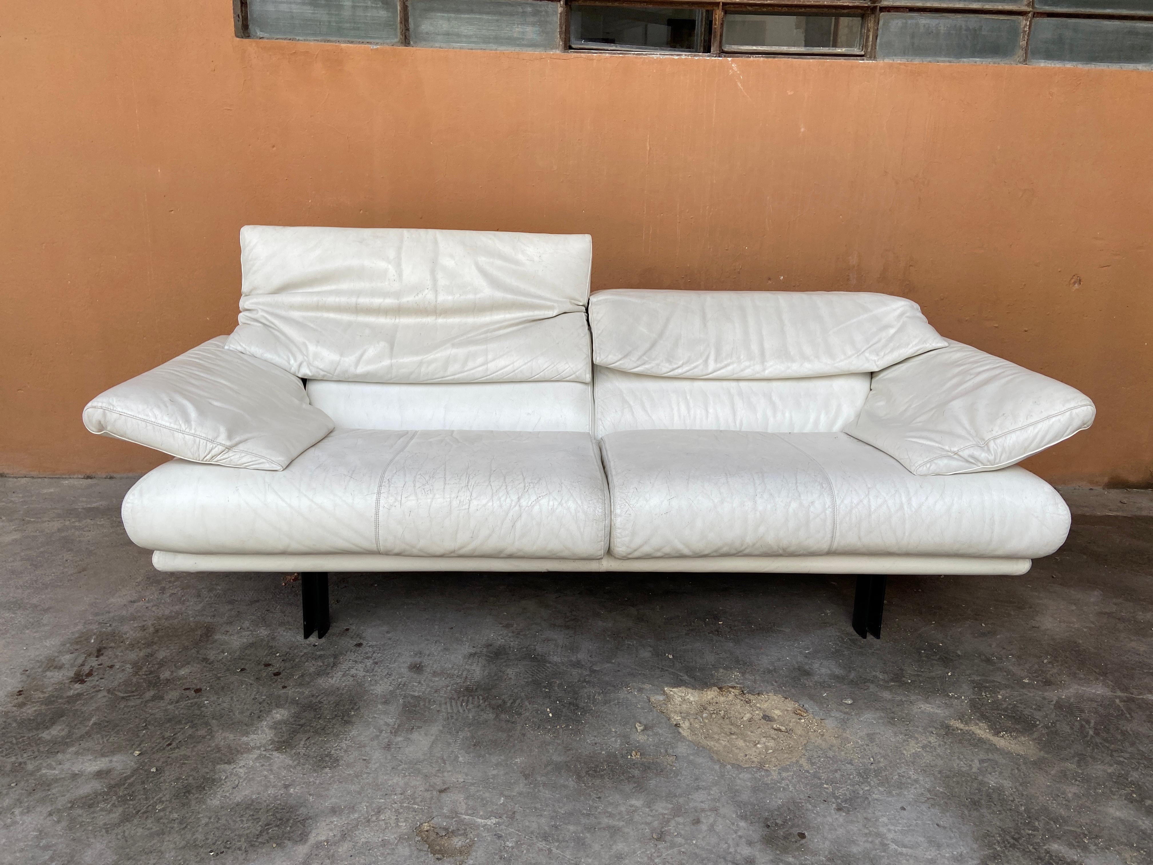 mid century white leather sofa