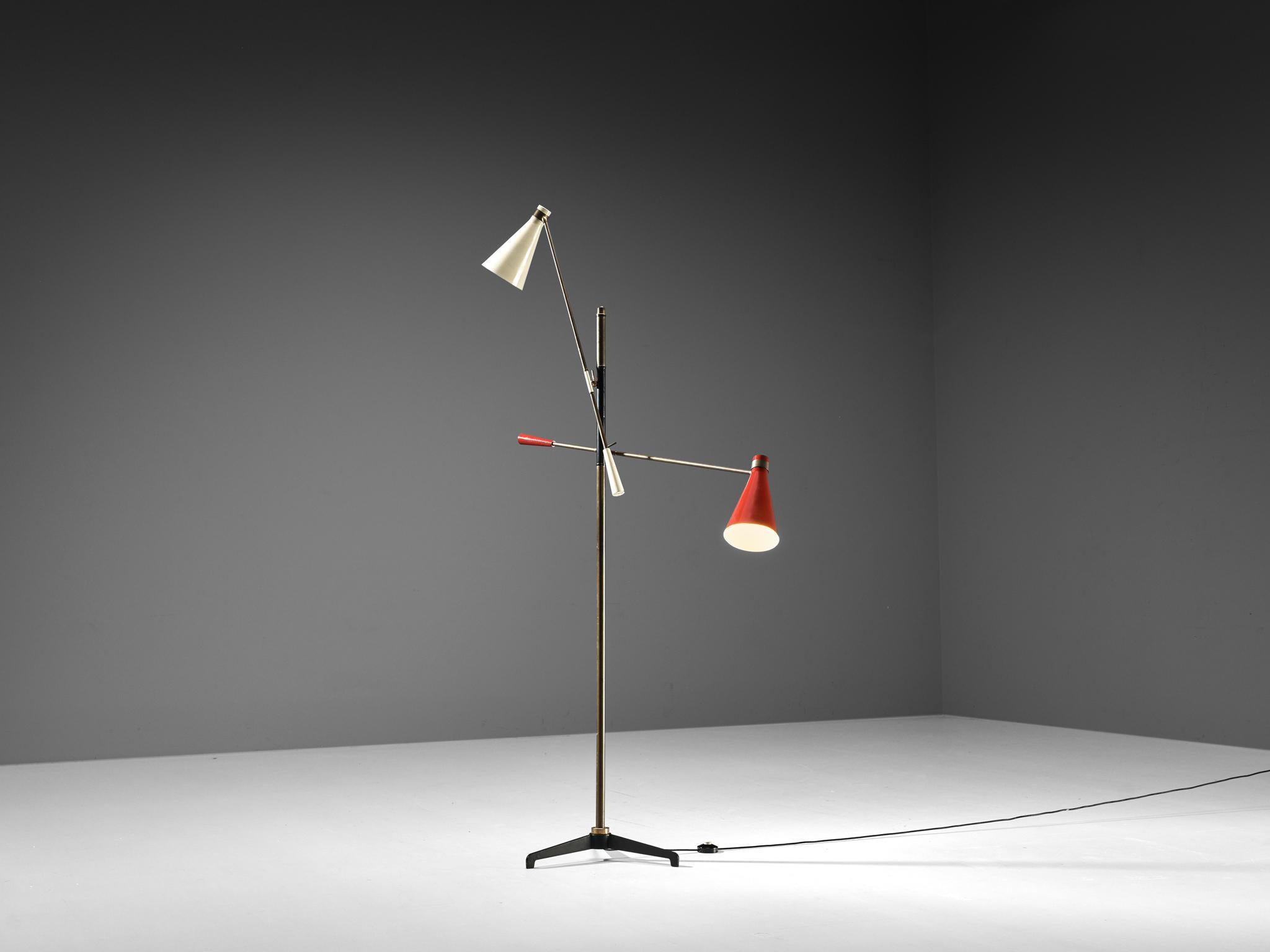 Mid-20th Century Mid-Century Modern Italian Two-Armed Floor Lamp in Red and Off-White 