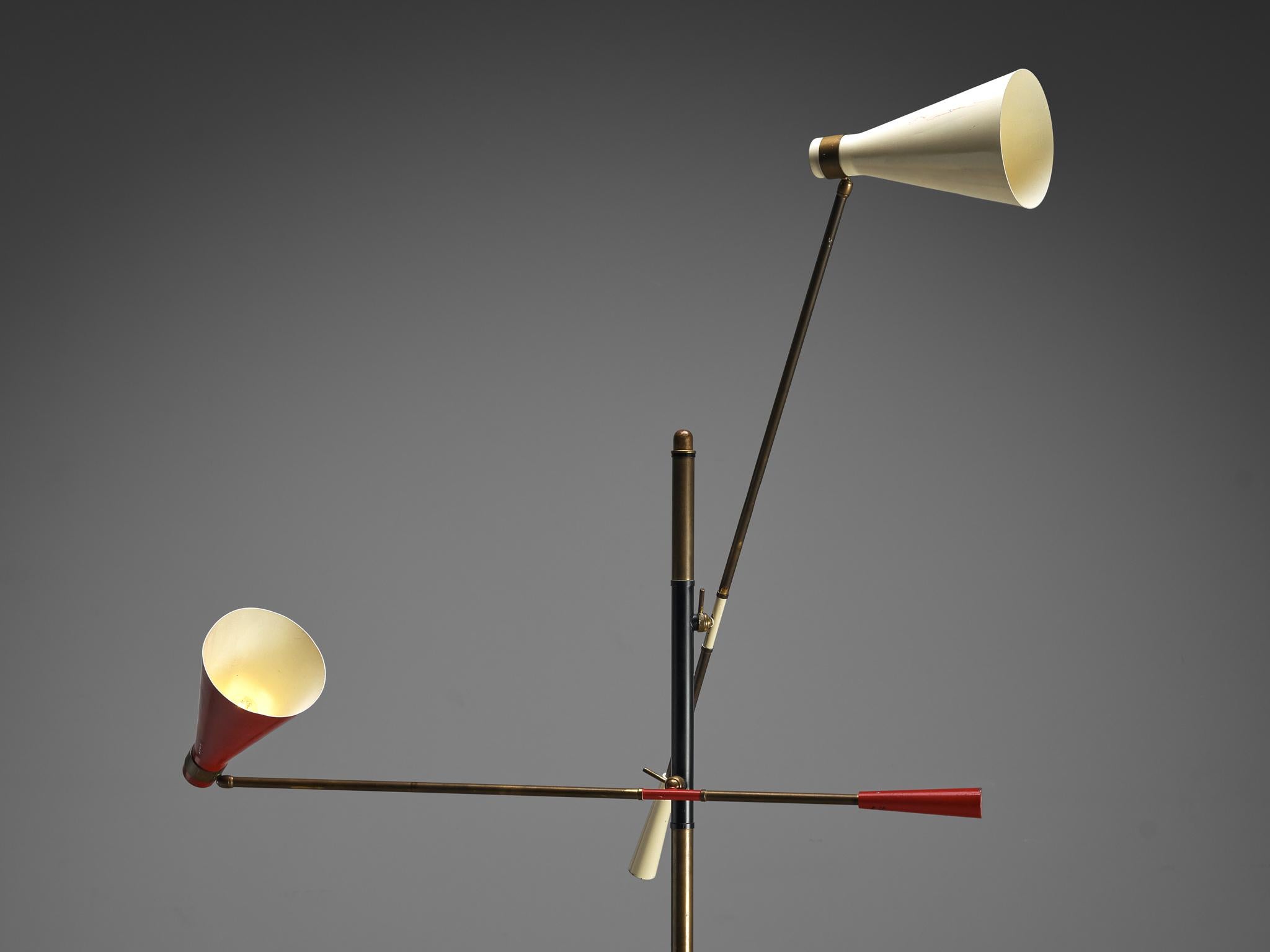 Mid-Century Modern Italian Two-Armed Floor Lamp in Red and Off-White  1