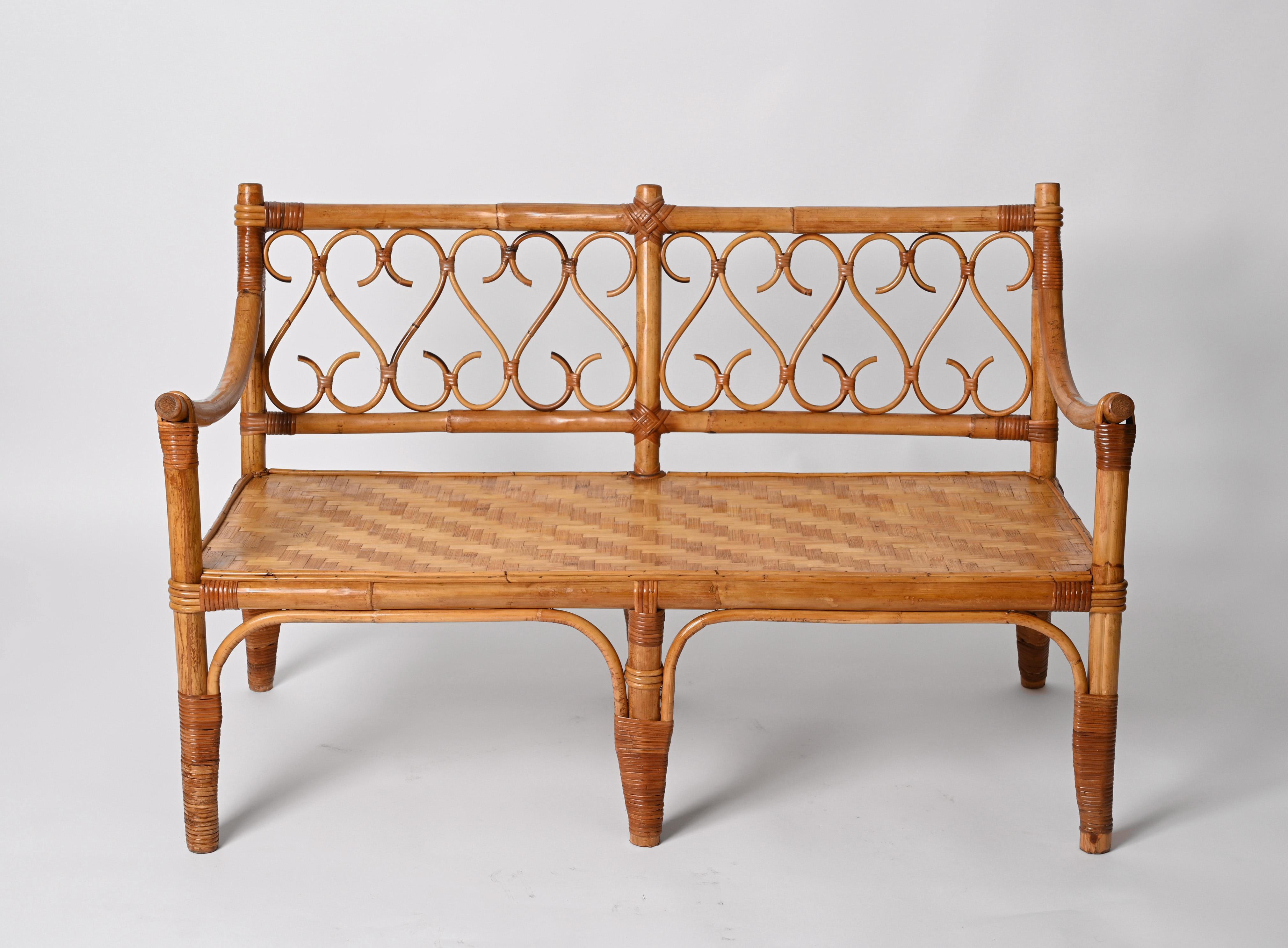 Mid-Century Modern Italian Two-Seat Rattan and Bamboo Sofa, 1970s 6