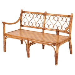 Mid-Century Modern Italian Two-Seat Rattan and Bamboo Sofa, 1970s