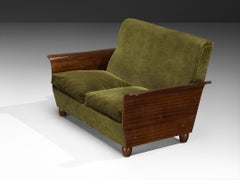 Mid-Century Modern Italian Two Seater Sofa in Green Velvet and Mahogany