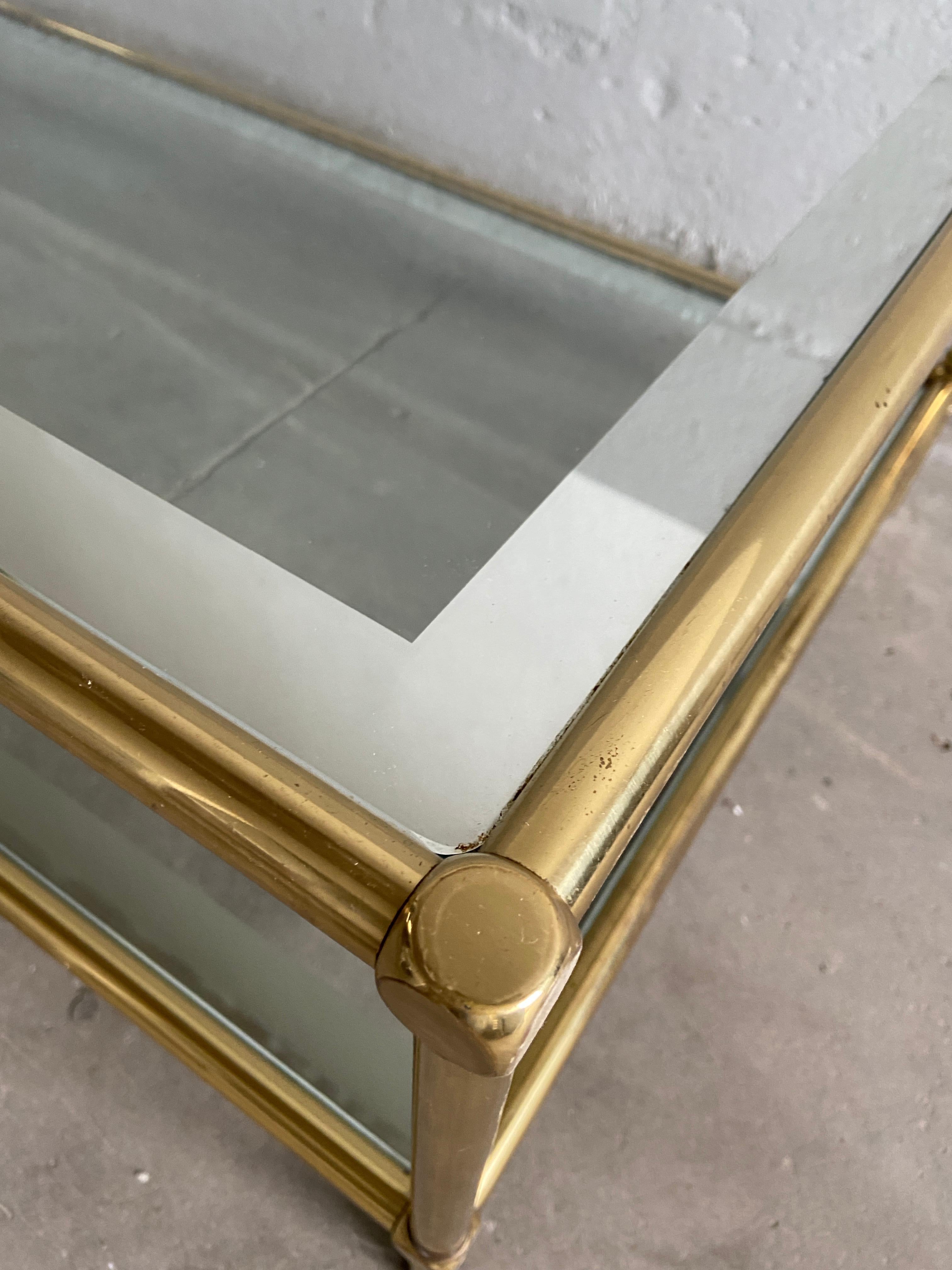 Mid-Century Modern Italian Two-Tier Brass Coffee Table with Mirrored Edge Glass 7