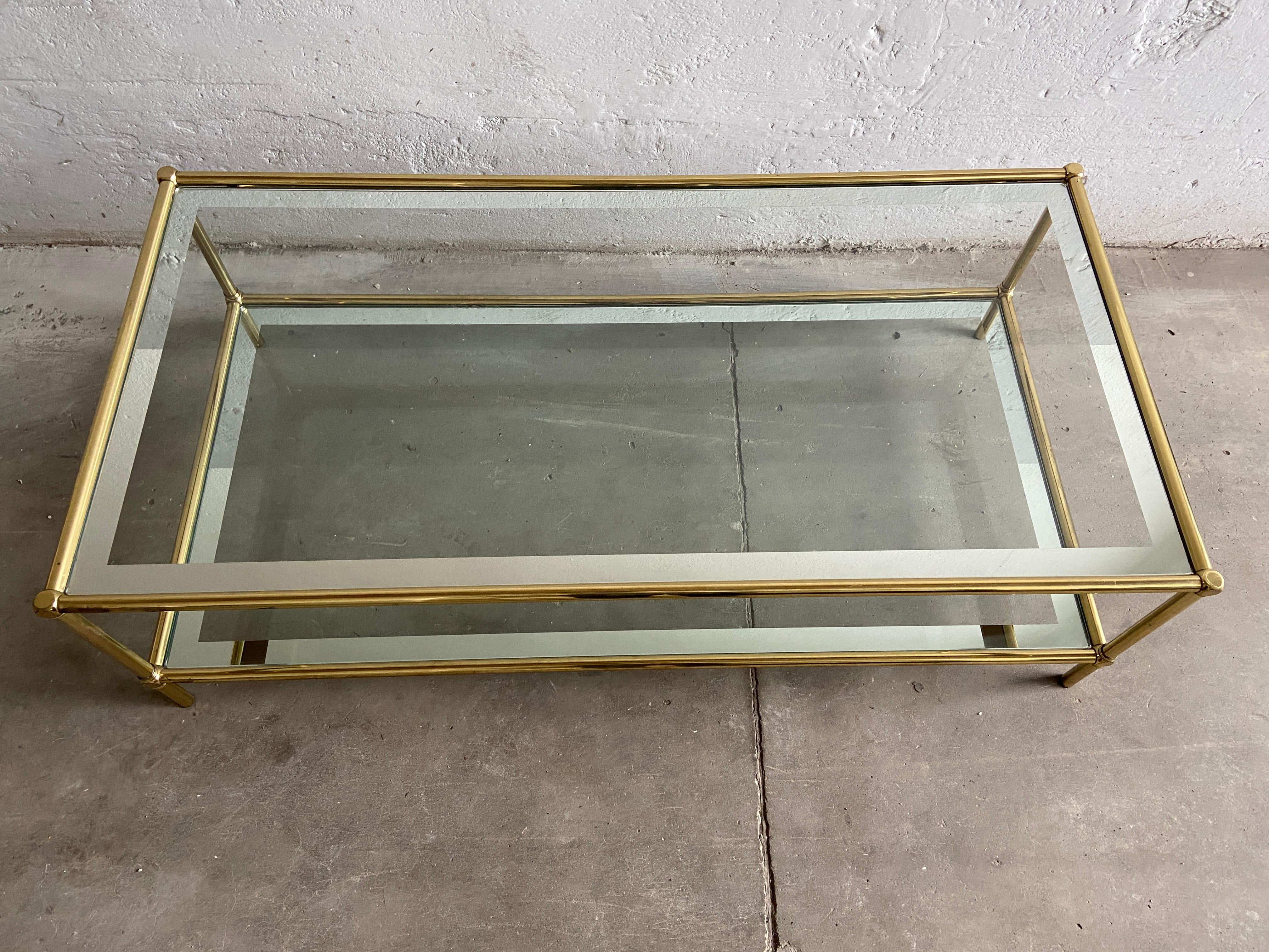 Mid-20th Century Mid-Century Modern Italian Two-Tier Brass Coffee Table with Mirrored Edge Glass
